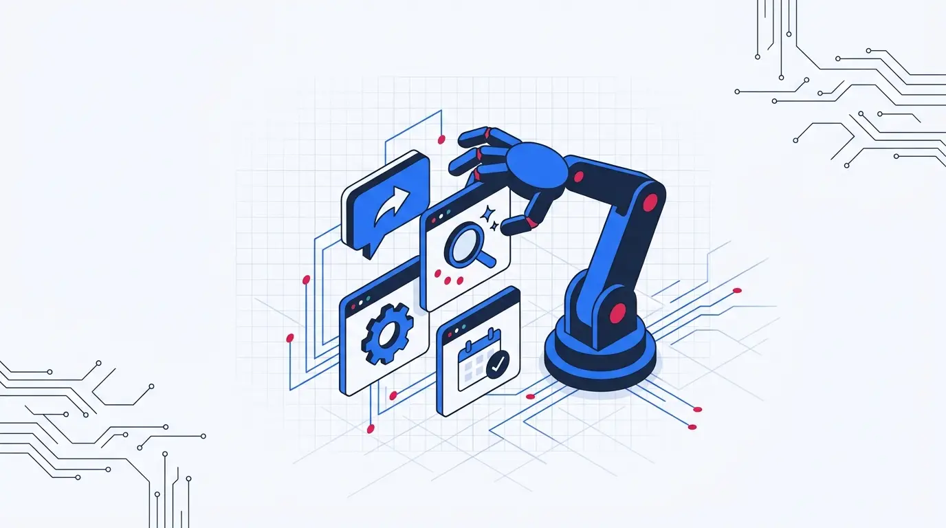 Illustration of practical AI tools organizing a small business website