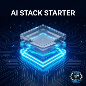 The Web Guy AI Stack Starter banner with glowing layer stack and Web Guy Nick logo