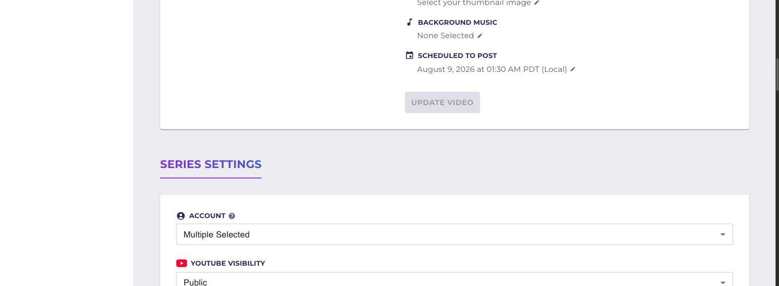 AutoShorts.ai scheduled to post setting that uploads the next faceless video automatically