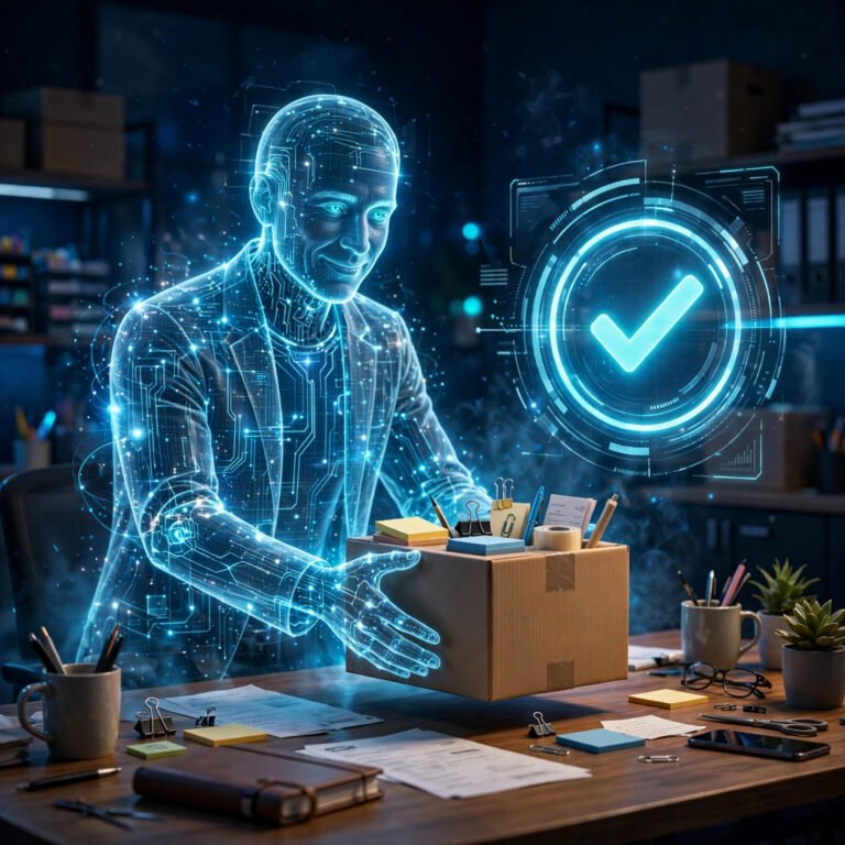 Podcast episode artwork - Claude Duet: The AI Agent That Buys Your Business Supplies - Small Business Web Design & AI Tools | Web Guy Nick Holographic AI assistant packing business supplies beside a glowing approval checkmark
