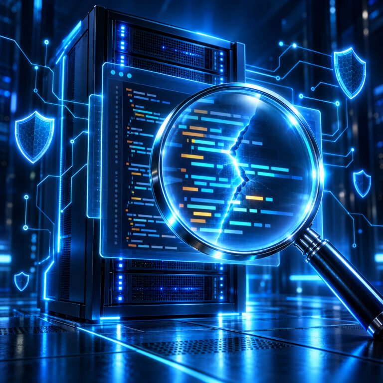 Podcast episode artwork - This Week in AI: AI Found the PHP Flaw, Agents Got Passwords Without Seeing Them, and Wall Street Blinked - Small Business Web Design & AI Tools | Web Guy Nick Blue-lit code server under a magnifying glass, illustrating AI finding PHP security flaws